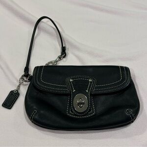 Coach Black Leather Wristlet with Silver Accents